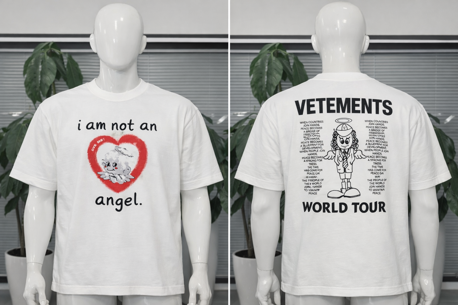 T-shirt Oversize Blanc VETEMENTS “I Am Not an Angel” – World Tour | Taille XXL et XL