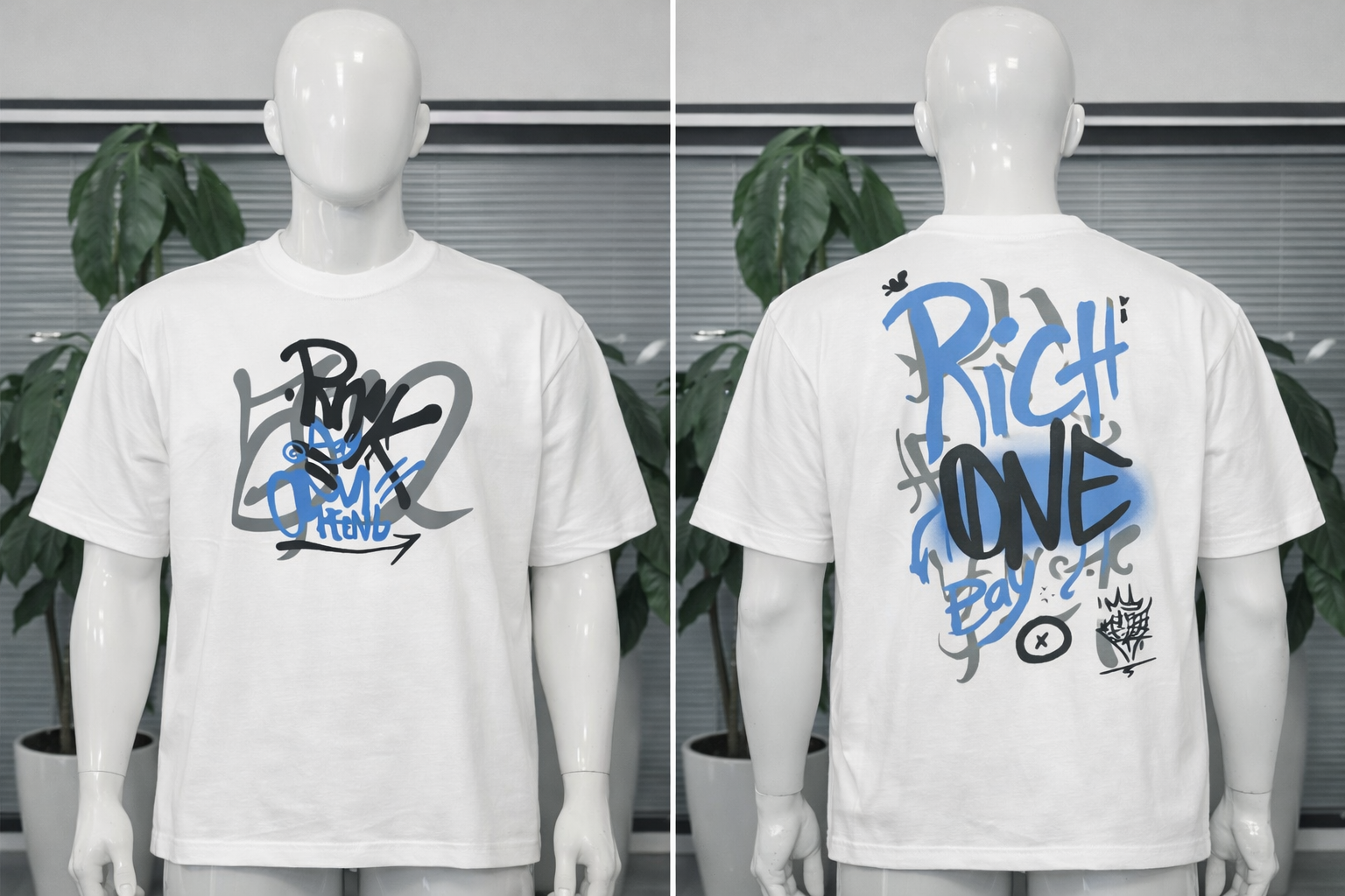 T-shirt Oversize Blanc Street Art “Rich One Boy” – Design Graffiti | Taille L