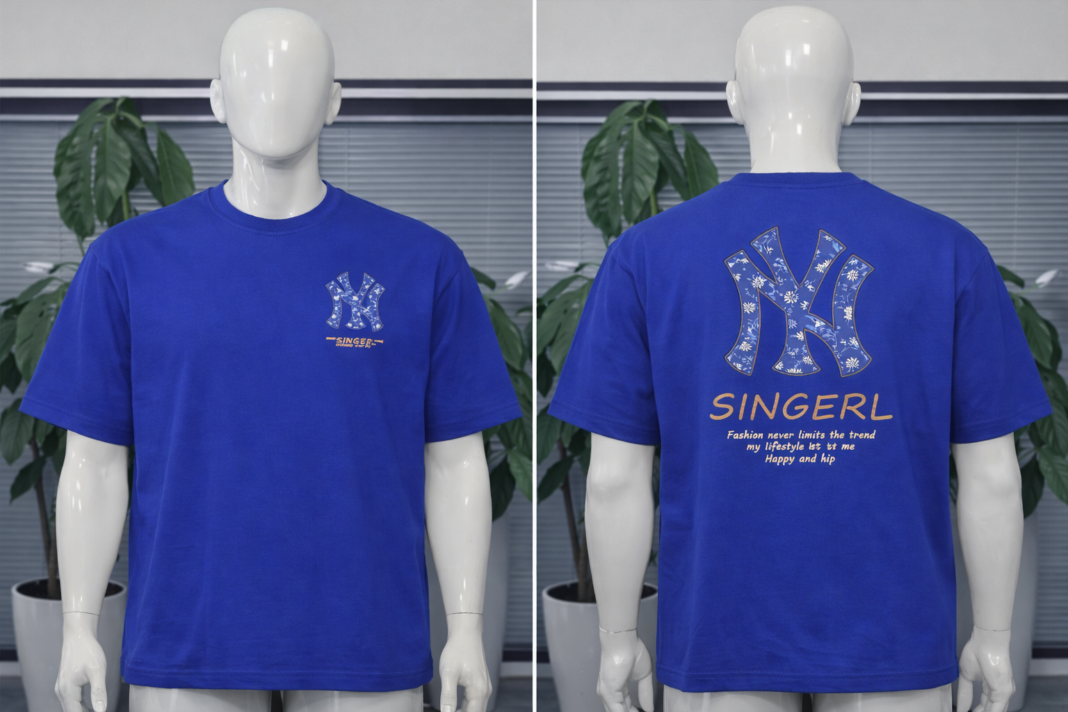 T-shirt Oversize Bleu “SINGERL NY” – Style Streetwear | Taille XL