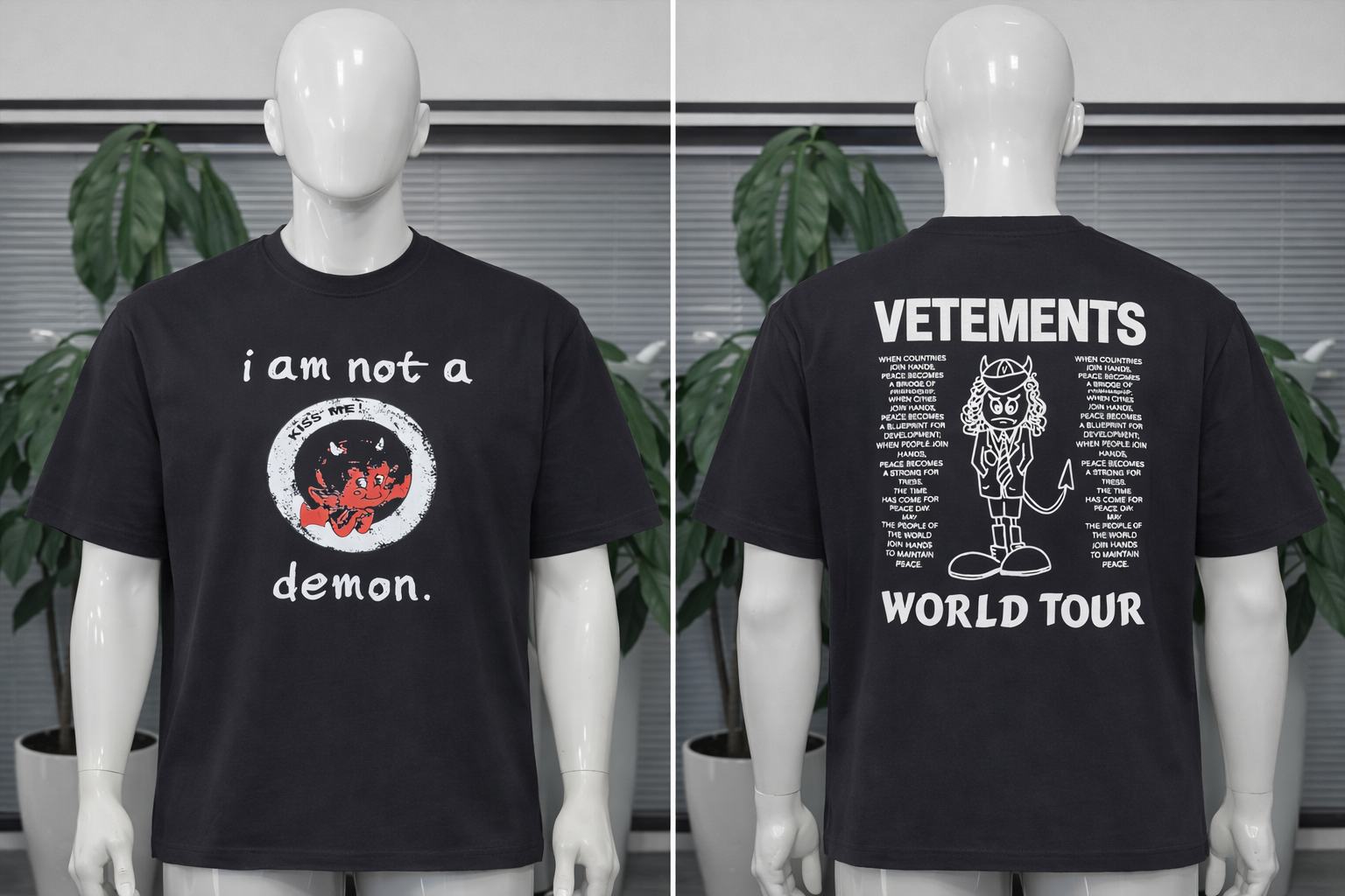 T-shirt Oversize Noir VETEMENTS “I Am Not a Demon” – World Tour | Tailles S & M