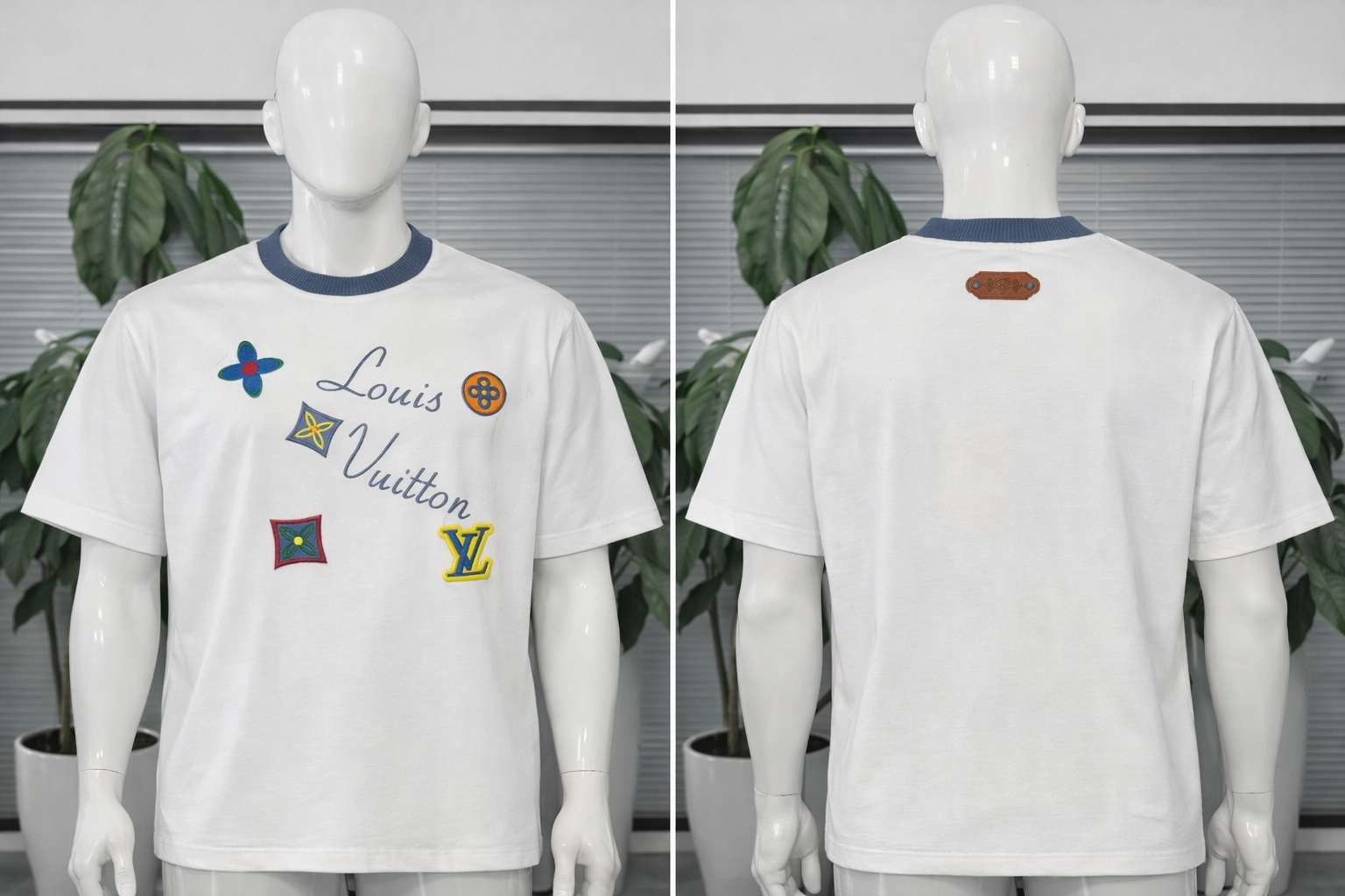 T-shirt Oversize Blanc Louis Vuitton – Détails Brodés Multicolores | Taille L