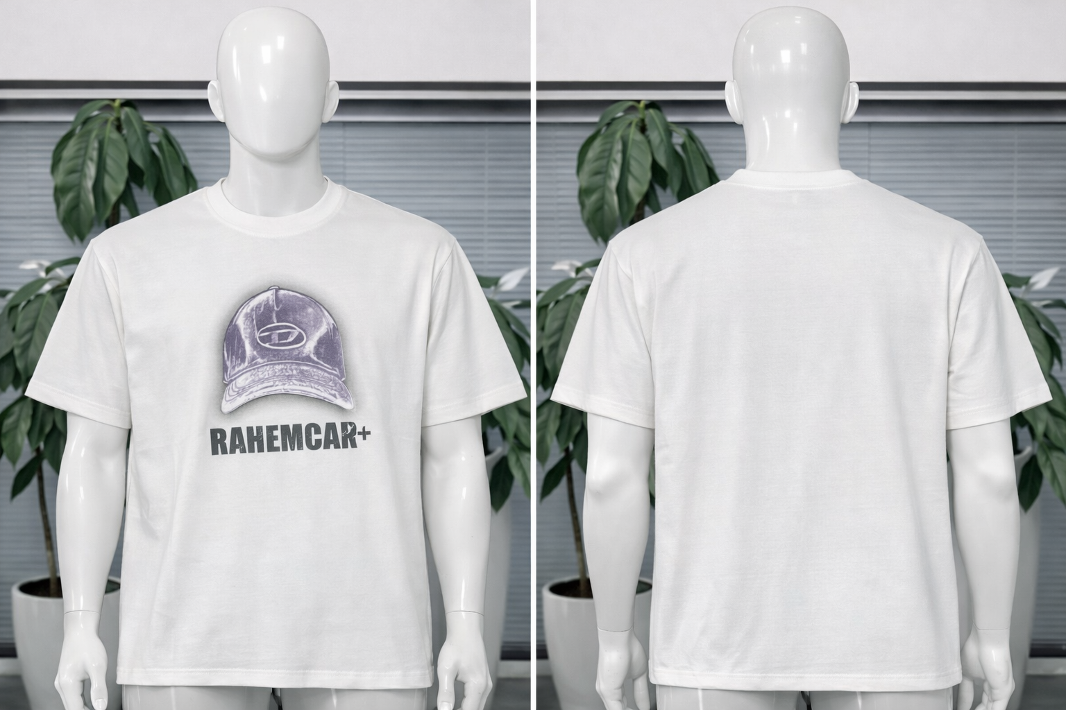 T-shirt Oversize Blanc “BANEMCAR” – Design Casquette Streetwear | Taille L