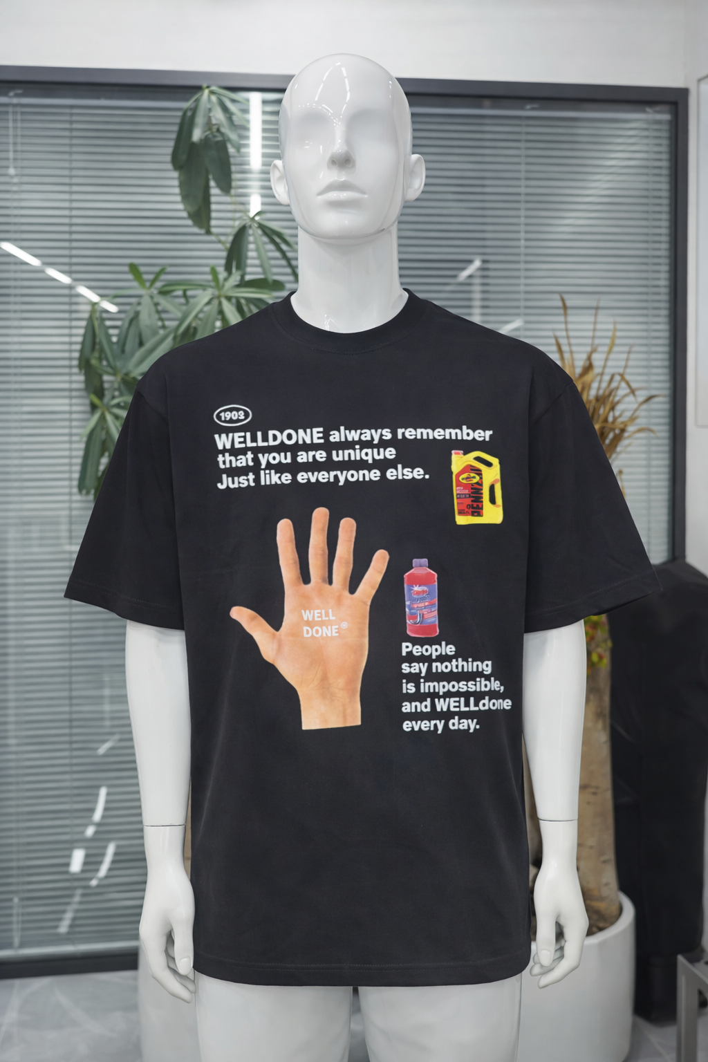 T-shirt Oversize Noir WELLDONE – Print Message & Graphique | Taille L