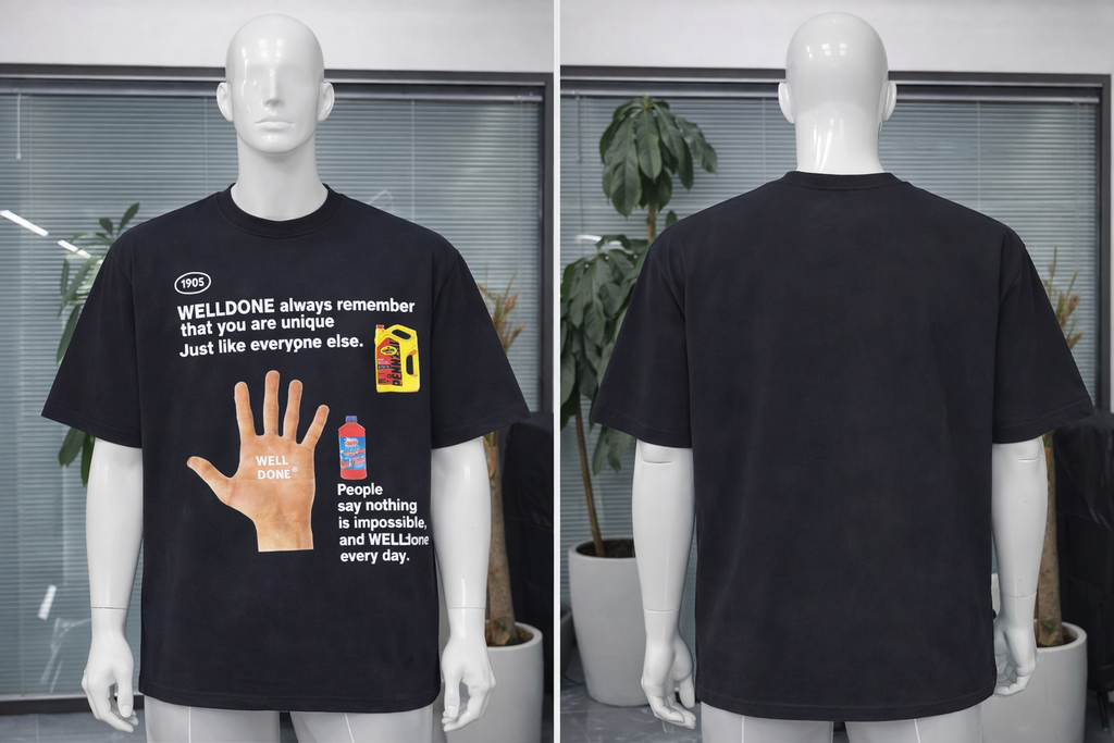 T-shirt Oversize Noir WELLDONE – Print Message & Graphique | Taille L