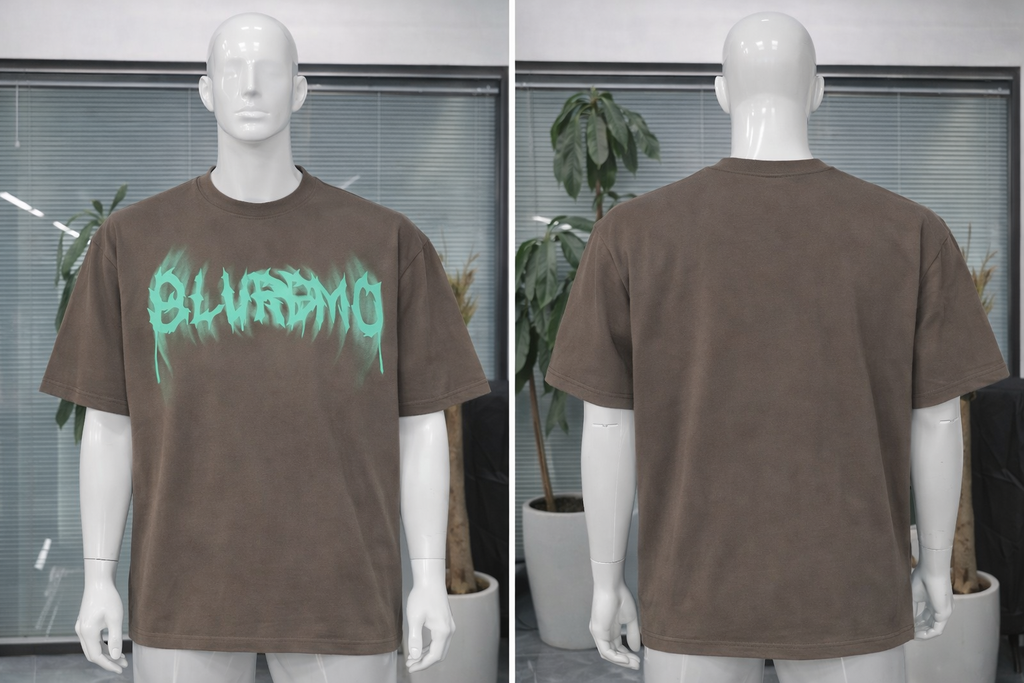 T-shirt Oversize Marron Streetwear – Print “BLVREMO” Néon | Taille L